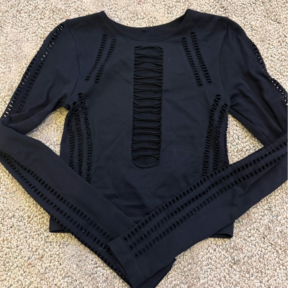 Garage Black Long Sleeve Top with Cut-Out Details